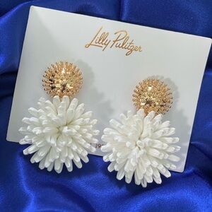 Lilly Pulitzer Summer Shorelines Raffia Earrings White and Gold Tone NWT